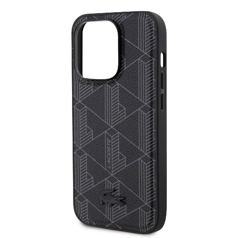 Apple iPhone 15 Pro Kılıf Lacoste Orjinal Lisanslı M-safe Şarj Özellikli PU Deri Görünümlü Karışık Monogram Desenli Kapak