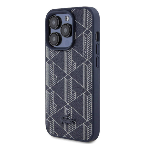 Apple iPhone 15 Pro Kılıf Lacoste Orjinal Lisanslı M-safe Şarj Özellikli PU Deri Görünümlü Karışık Monogram Desenli Kapak