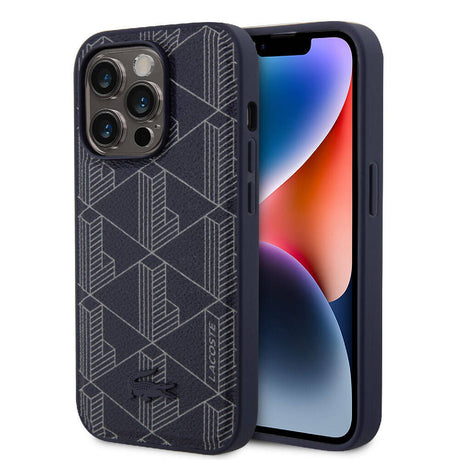 Apple iPhone 15 Pro Kılıf Lacoste Orjinal Lisanslı M-safe Şarj Özellikli PU Deri Görünümlü Karışık Monogram Desenli Kapak