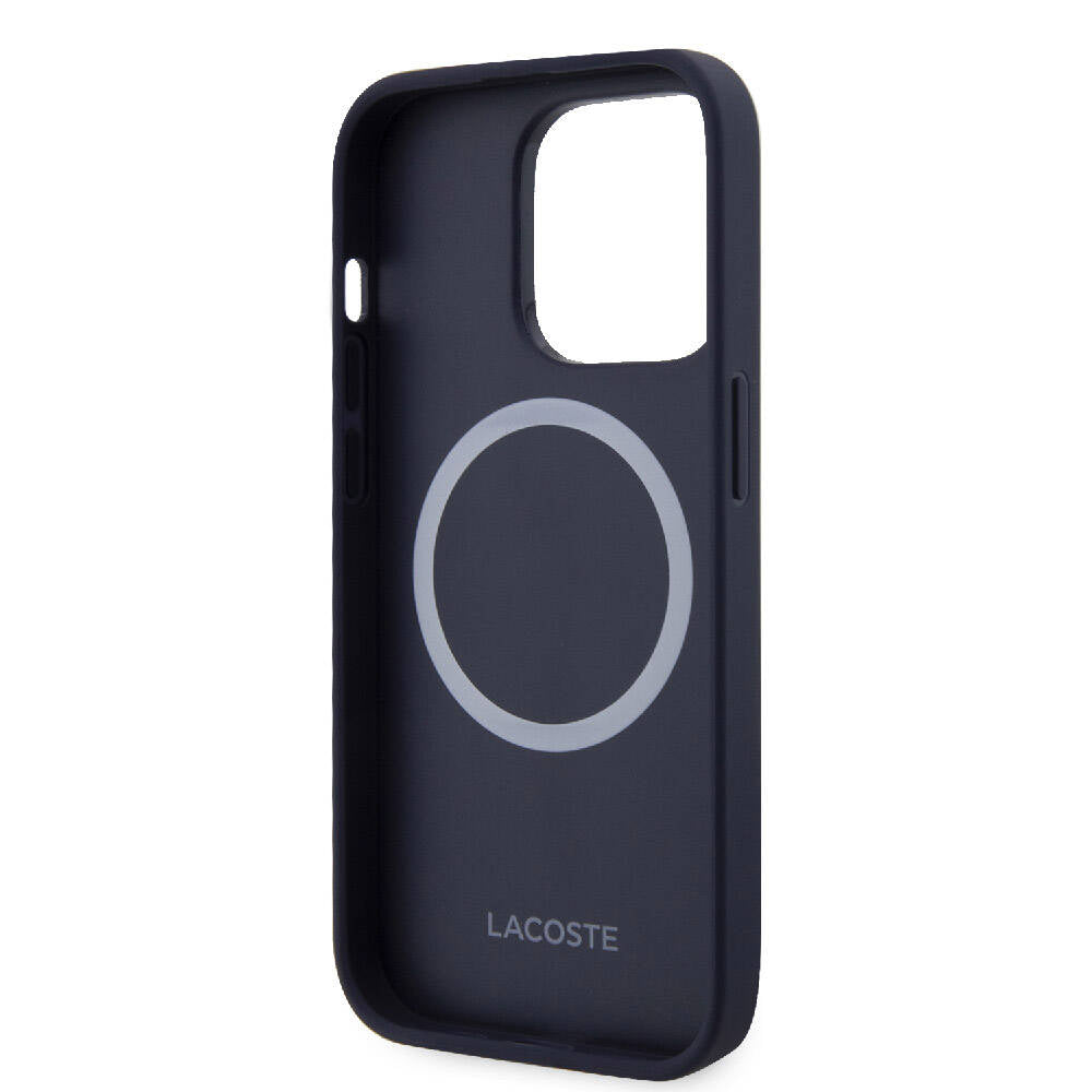 Apple iPhone 15 Pro Kılıf Lacoste Orjinal Lisanslı M-safe Şarj Özellikli PU Deri Görünümlü Karışık Monogram Desenli Kapak