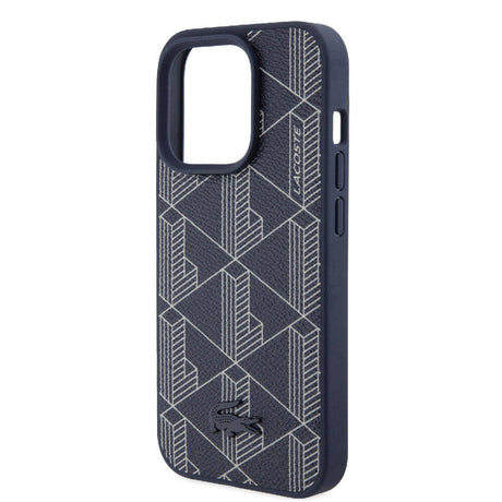 Apple iPhone 15 Pro Kılıf Lacoste Orjinal Lisanslı M-safe Şarj Özellikli PU Deri Görünümlü Karışık Monogram Desenli Kapak