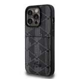 Apple iPhone 15 Pro Kılıf Lacoste Orjinal Lisanslı M-safe Şarj Özellikli PU Deri Görünümlü Kartlıklı Karışık Monogram Desenli Kapak
