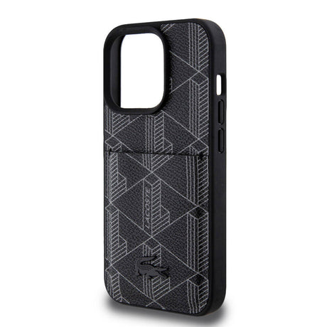 Apple iPhone 15 Pro Kılıf Lacoste Orjinal Lisanslı M-safe Şarj Özellikli PU Deri Görünümlü Kartlıklı Karışık Monogram Desenli Kapak