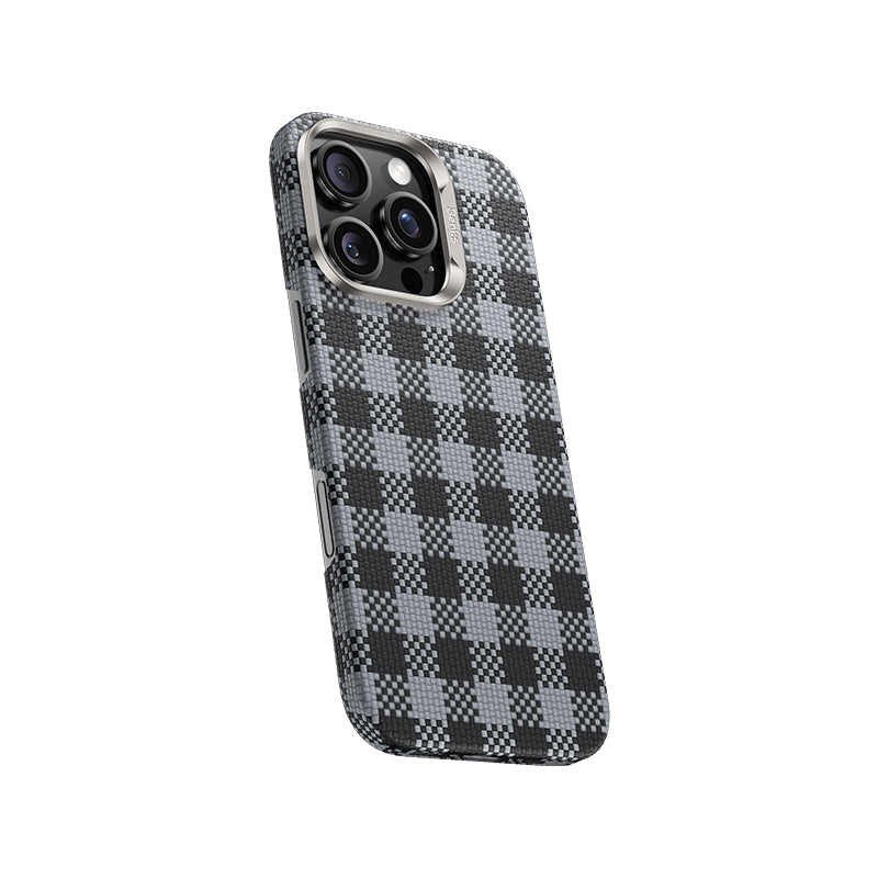 Apple iPhone 15 Pro Kılıf M-safe Şarj Özellikli Ekose Tasarımlı Benks ArmorVichy Kevlar Kapak