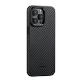 Apple iPhone 15 Pro Kılıf M-safe Şarj Özellikli 1500D Aramid Fiber Pitaka Military-Grade Classic Serisi Black-Grey Twill Kapak