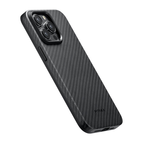 Apple iPhone 15 Pro Kılıf M-safe Şarj Özellikli 1500D Aramid Fiber Pitaka Military-Grade Classic Serisi Black-Grey Twill Kapak