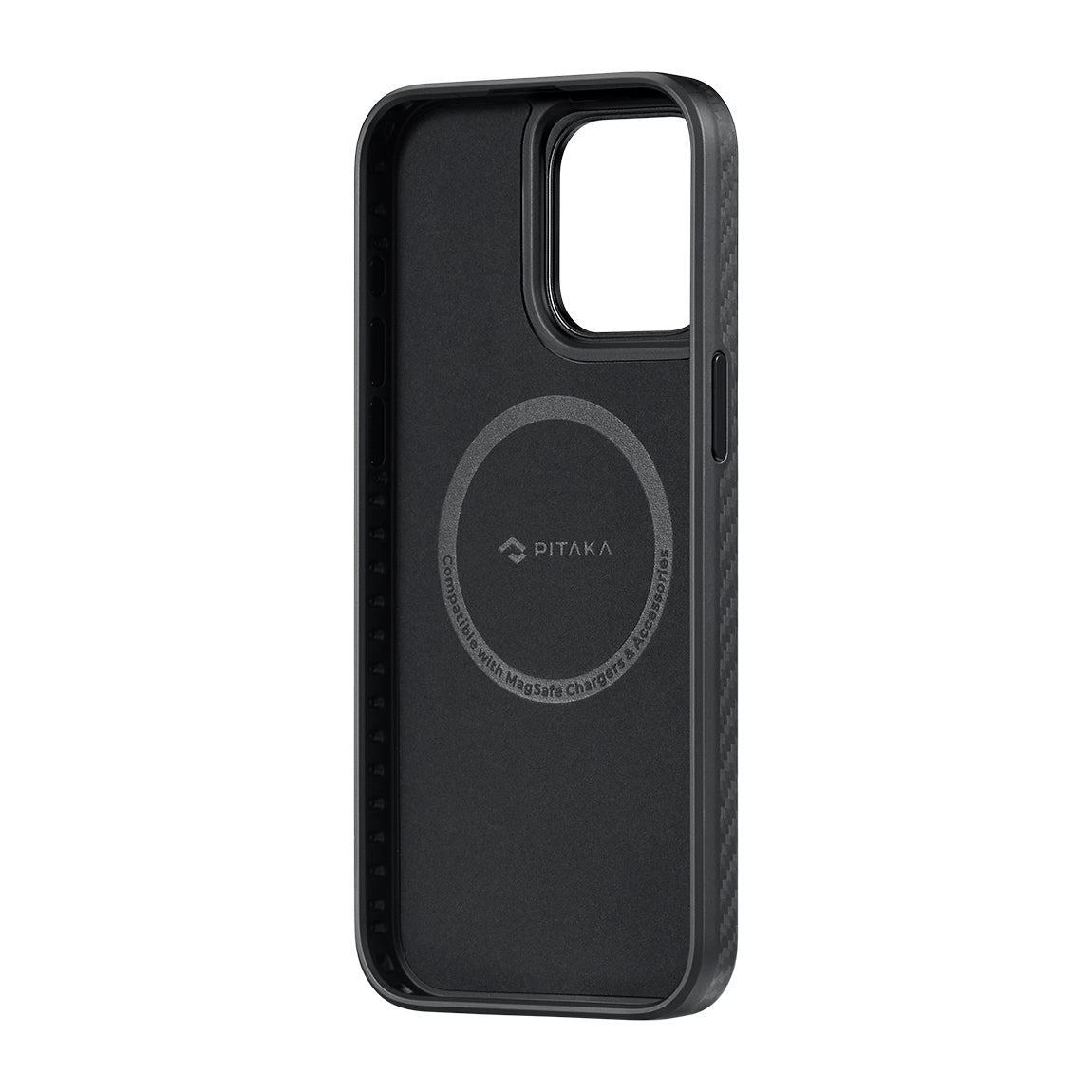 Apple iPhone 15 Pro Kılıf M-safe Şarj Özellikli 1500D Aramid Fiber Pitaka Military-Grade Classic Serisi Black-Grey Twill Kapak