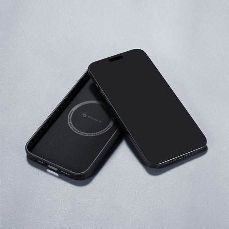 Apple iPhone 15 Pro Kılıf M-safe Şarj Özellikli 1500D Aramid Fiber Pitaka Military-Grade Classic Serisi Black-Grey Twill Kapak