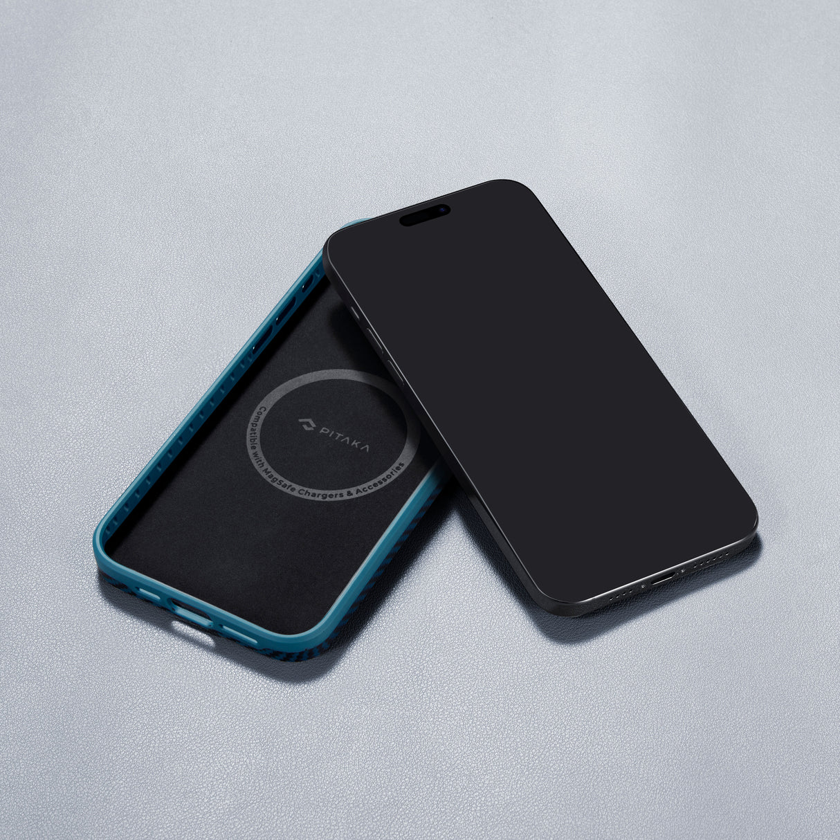 Apple iPhone 15 Pro Kılıf M-safe Şarj Özellikli 1500D Aramid Fiber Pitaka Military-Grade Classic Serisi Black-Grey Twill Kapak