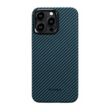 Apple iPhone 15 Pro Kılıf M-safe Şarj Özellikli 1500D Aramid Fiber Pitaka Ultra-Slim Classic Serisi Black-Blue Twill Kapak