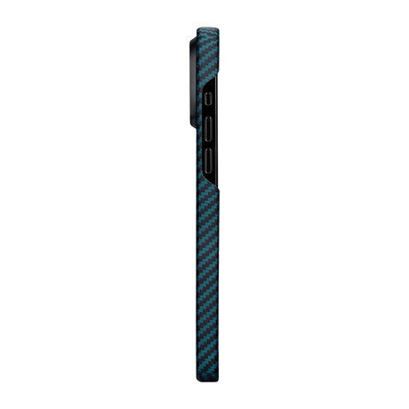 Apple iPhone 15 Pro Kılıf M-safe Şarj Özellikli 1500D Aramid Fiber Pitaka Ultra-Slim Classic Serisi Black-Blue Twill Kapak