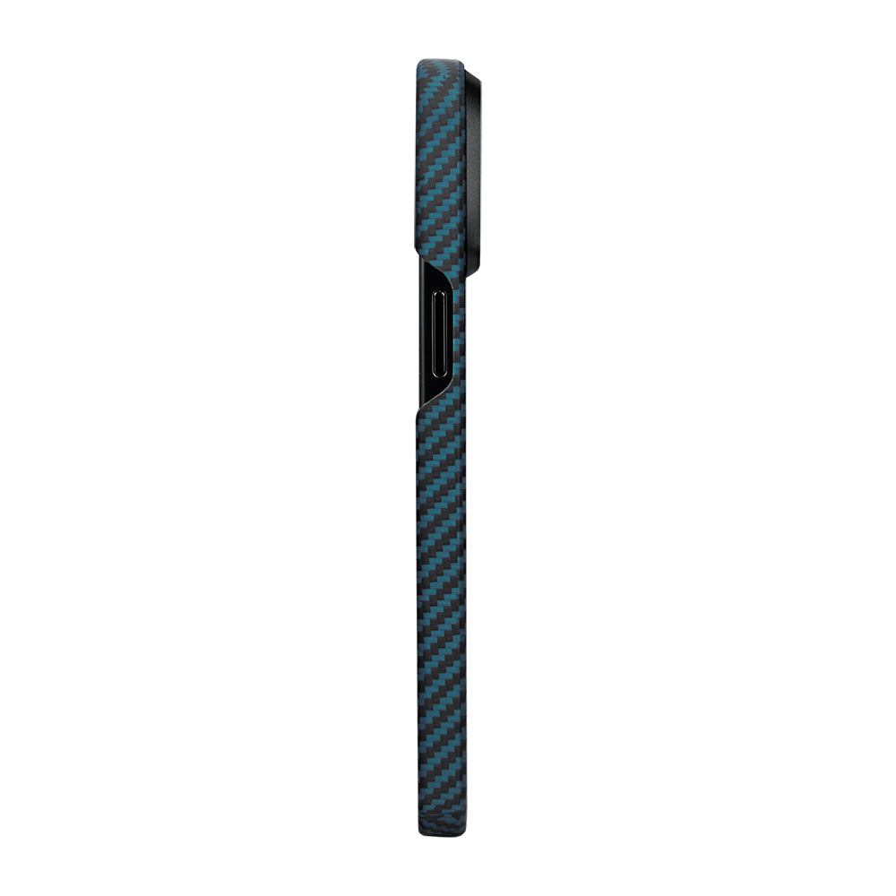 Apple iPhone 15 Pro Kılıf M-safe Şarj Özellikli 1500D Aramid Fiber Pitaka Ultra-Slim Classic Serisi Black-Blue Twill Kapak