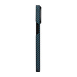 Apple iPhone 15 Pro Kılıf M-safe Şarj Özellikli 1500D Aramid Fiber Pitaka Ultra-Slim Classic Serisi Black-Blue Twill Kapak