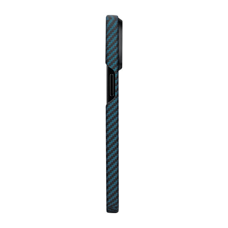 Apple iPhone 15 Pro Kılıf M-safe Şarj Özellikli 1500D Aramid Fiber Pitaka Ultra-Slim Classic Serisi Black-Blue Twill Kapak