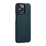 Apple iPhone 15 Pro Kılıf M-safe Şarj Özellikli 1500D Aramid Fiber Pitaka Ultra-Slim Classic Serisi Black-Blue Twill Kapak