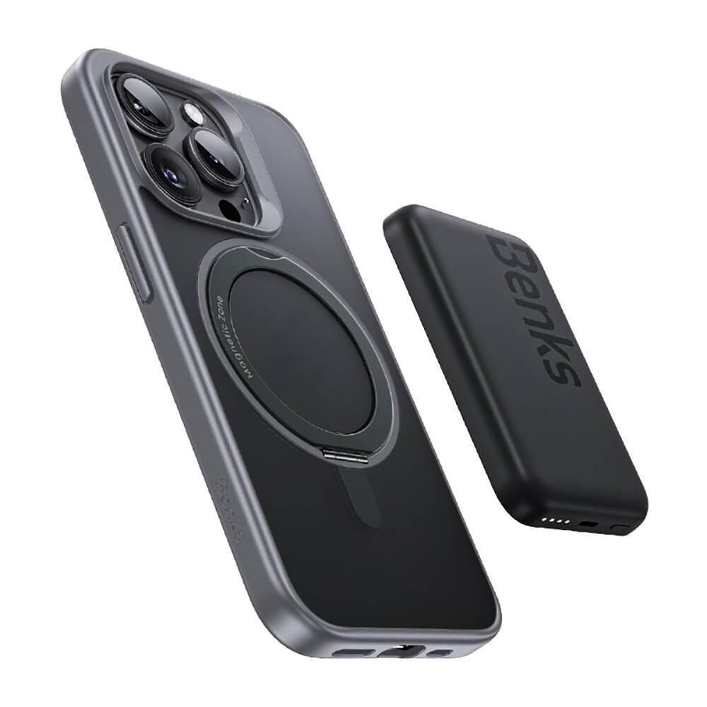 Apple iPhone 15 Pro Kılıf M-safe Şarj Özellikli 360° Dönebilen Benks Pop Stand Kapak