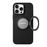 Apple iPhone 15 Pro Kılıf M-safe Şarj Özellikli 360° Standlı Basit Mat Deri Desenli Youngkit Tech Leather Serisi Kapak