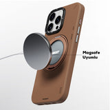 Apple iPhone 15 Pro Kılıf M-safe Şarj Özellikli 360° Standlı Basit Mat Deri Desenli Youngkit Tech Leather Serisi Kapak