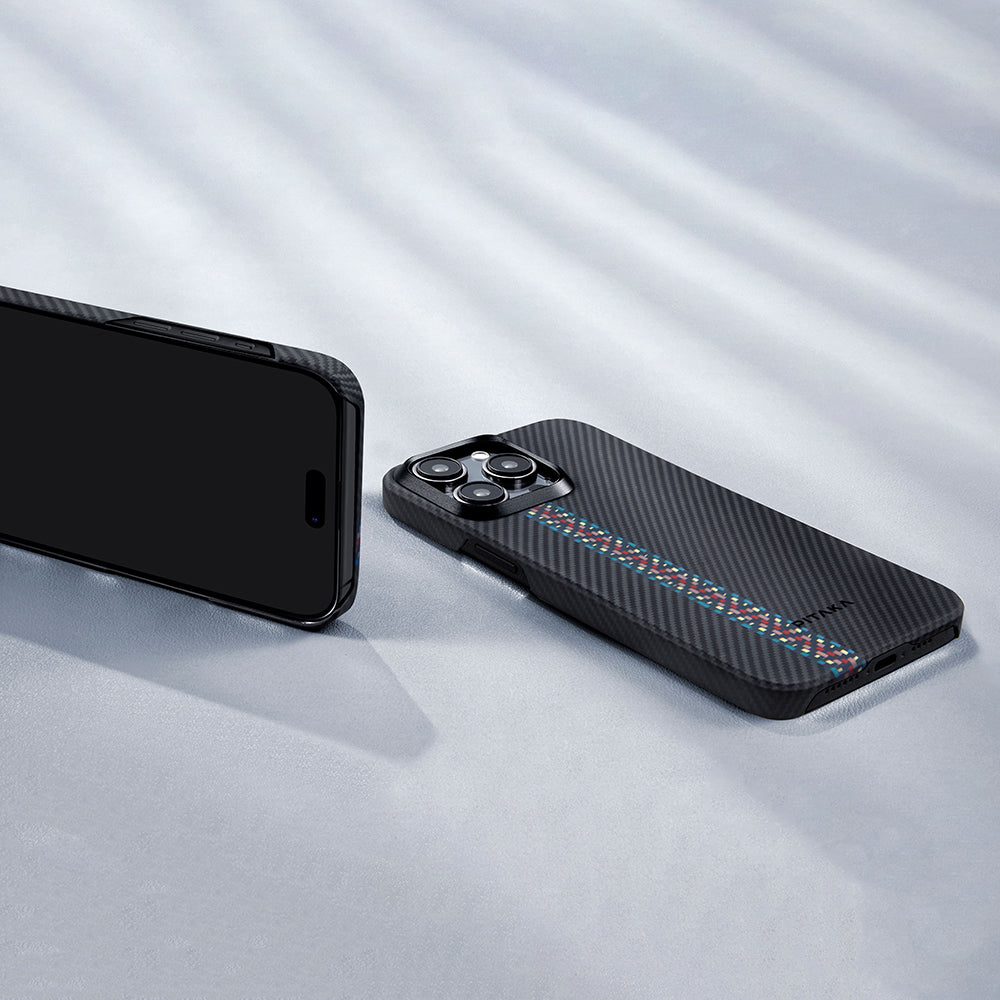 Apple iPhone 15 Pro Kılıf M-safe Şarj Özellikli 600D Aramid Fiber Pitaka Tactile Woven Orchestra Serisi Rhapsody Kapak