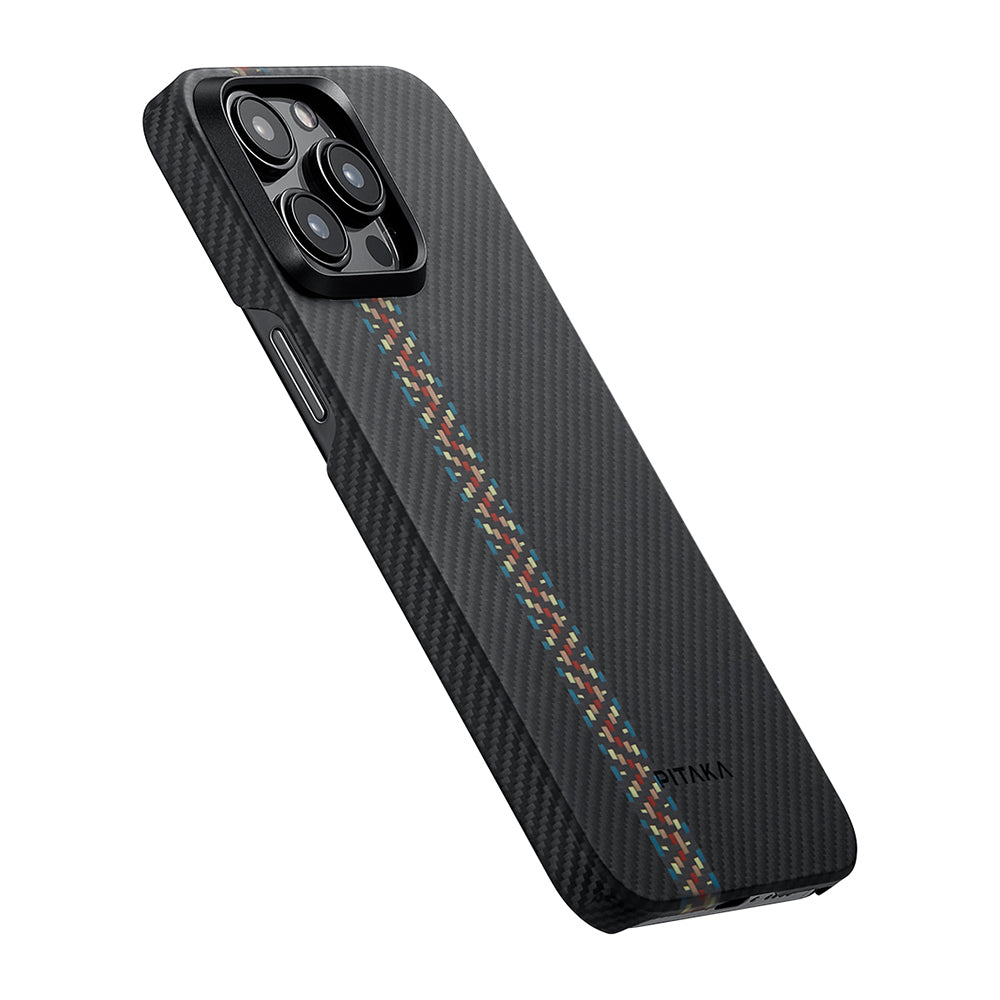 Apple iPhone 15 Pro Kılıf M-safe Şarj Özellikli 600D Aramid Fiber Pitaka Tactile Woven Orchestra Serisi Rhapsody Kapak