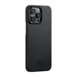 Apple iPhone 15 Pro Kılıf M-safe Şarj Özellikli 600D Aramid Fiber Pitaka Ultra-Slim Classic Serisi Black-Grey Twill Kapak