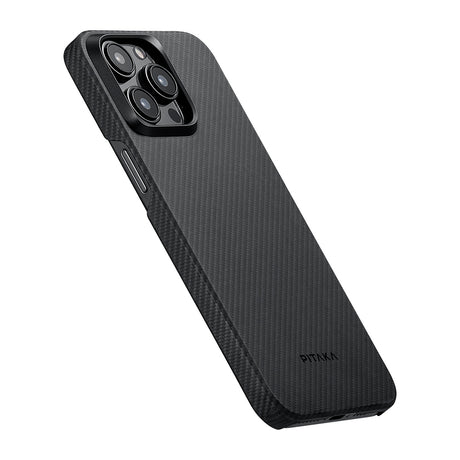 Apple iPhone 15 Pro Kılıf M-safe Şarj Özellikli 600D Aramid Fiber Pitaka Ultra-Slim Classic Serisi Black-Grey Twill Kapak