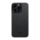 Apple iPhone 15 Pro Kılıf M-safe Şarj Özellikli 600D Aramid Fiber Pitaka Ultra-Slim Classic Serisi Black-Grey Twill Kapak