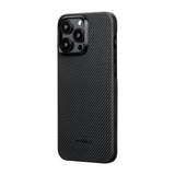 Apple iPhone 15 Pro Kılıf M-safe Şarj Özellikli 600D Aramid Fiber Pitaka Ultra-Slim Classic Serisi Black-Grey Twill Kapak