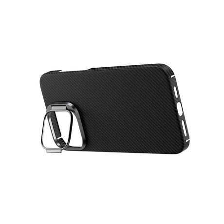 Apple iPhone 15 Pro Kılıf M-safe Şarj Özellikli 600D Kevlar Zore Krek Karbon Standlı Kapak