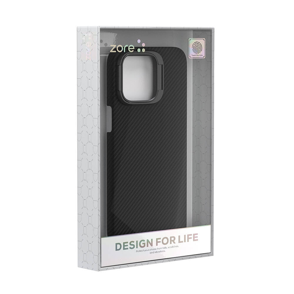Apple iPhone 15 Pro Kılıf M-safe Şarj Özellikli 600D Kevlar Zore Krek Karbon Standlı Kapak