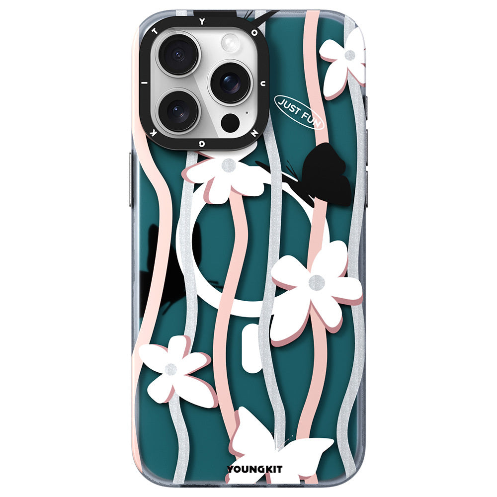 Apple iPhone 15 Pro Kılıf M-safe Şarj Özellikli Airbagli Çift Katmanlı Youngkit Star&Butterfly Serisi Kapak