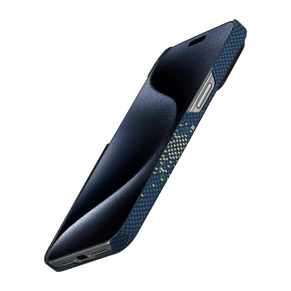 Apple iPhone 15 Pro Kılıf M-safe Şarj Özellikli Aramid Fiber Pitaka Tactile Woven Starpeak Serisi Milky Way Galaxy Kapak
