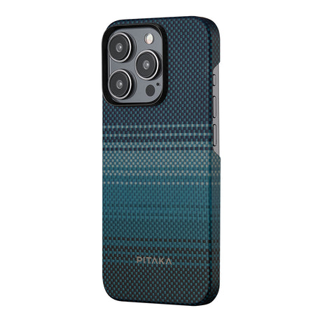 Apple iPhone 15 Pro Kılıf M-safe Şarj Özellikli Aramid Fiber Pitaka Tactile Woven Sunset-Moonrise Serisi Moonrise Kapak