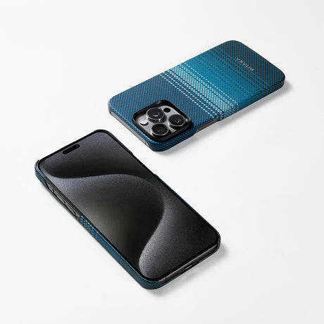 Apple iPhone 15 Pro Kılıf M-safe Şarj Özellikli Aramid Fiber Pitaka Tactile Woven Sunset-Moonrise Serisi Moonrise Kapak