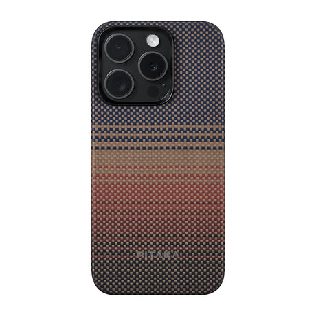 Apple iPhone 15 Pro Kılıf M-safe Şarj Özellikli Aramid Fiber Pitaka Tactile Woven Sunset-Moonrise Serisi Sunset Kapak