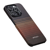 Apple iPhone 15 Pro Kılıf M-safe Şarj Özellikli Aramid Fiber Pitaka Tactile Woven Sunset-Moonrise Serisi Sunset Kapak