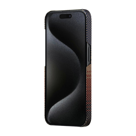 Apple iPhone 15 Pro Kılıf M-safe Şarj Özellikli Aramid Fiber Pitaka Tactile Woven Sunset-Moonrise Serisi Sunset Kapak