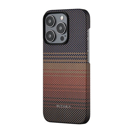 Apple iPhone 15 Pro Kılıf M-safe Şarj Özellikli Aramid Fiber Pitaka Tactile Woven Sunset-Moonrise Serisi Sunset Kapak