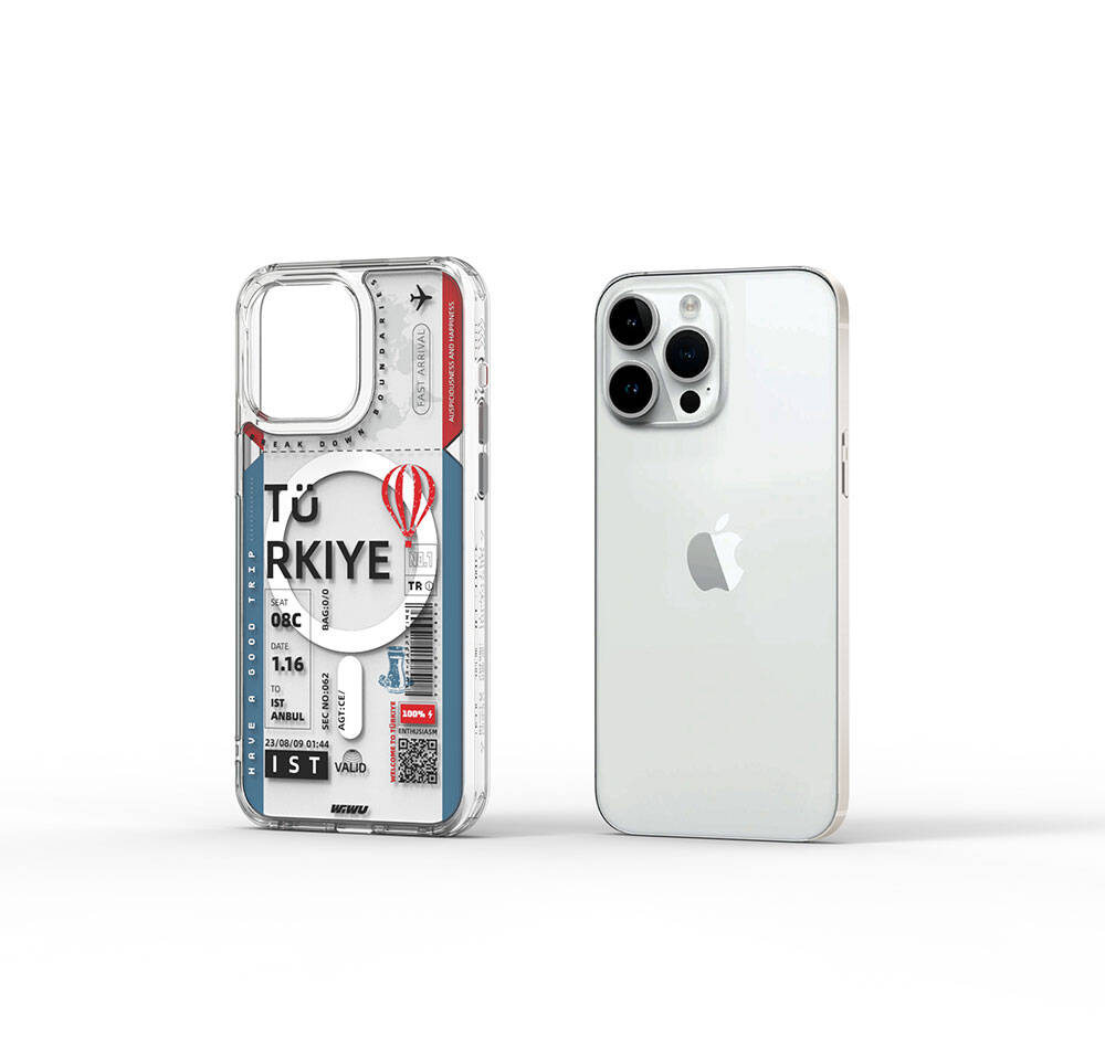 Apple iPhone 15 Pro Kılıf M-safe Şarj Özellikli Bilet Desenli Wiwu Turkey B Serisi Kapak