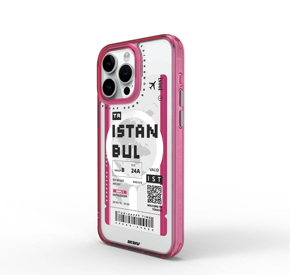 Apple iPhone 15 Pro Kılıf M-safe Şarj Özellikli Bilet Desenli Wiwu Turkey B Serisi Kapak