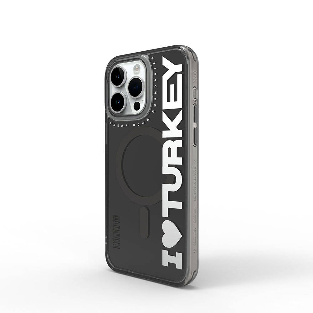 Apple iPhone 15 Pro Kılıf M-safe Şarj Özellikli I Love Turkey Yazı Desenli Wiwu Turkey E Serisi Kapak