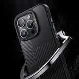 Apple iPhone 15 Pro Kılıf M-safe Şarj Özellikli Karbon Fiber Benks Montage Hybrid ArmorPro Kevlar Kapak