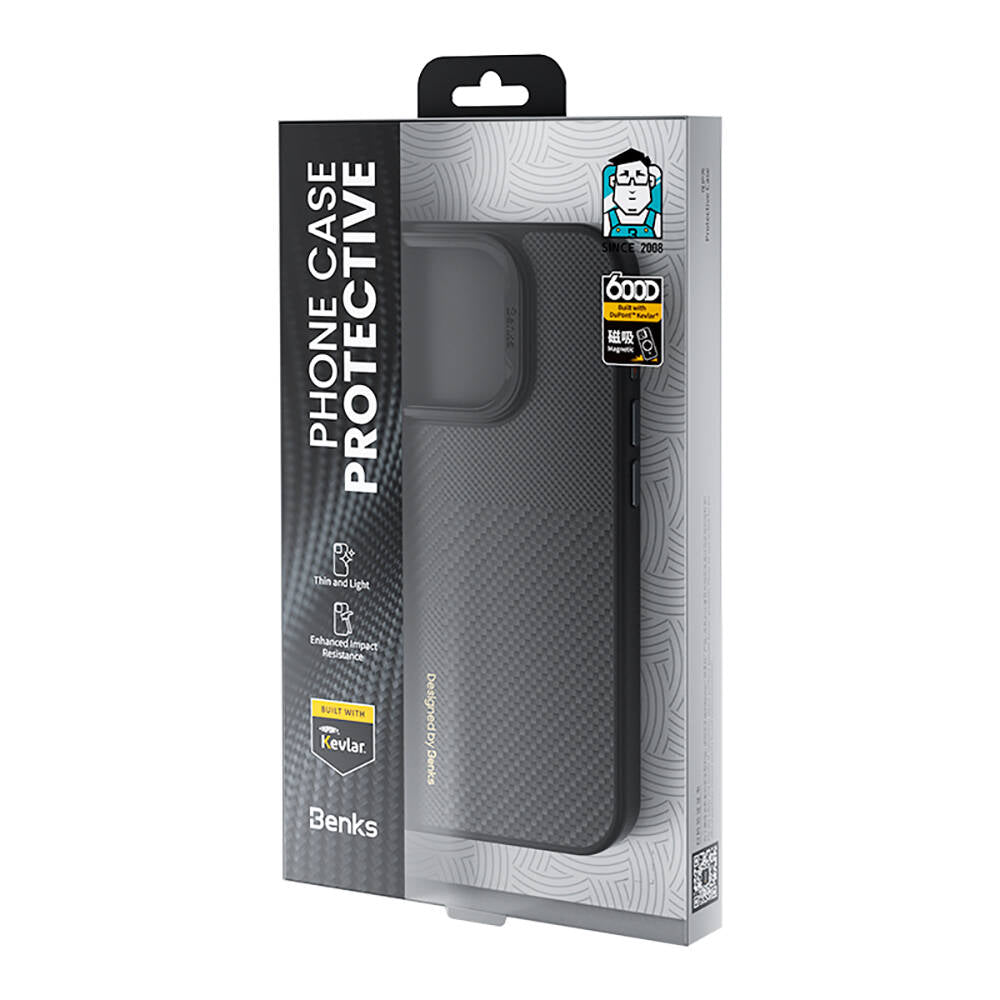 Apple iPhone 15 Pro Kılıf M-safe Şarj Özellikli Karbon Fiber Benks Montage Hybrid ArmorPro Kevlar Kapak