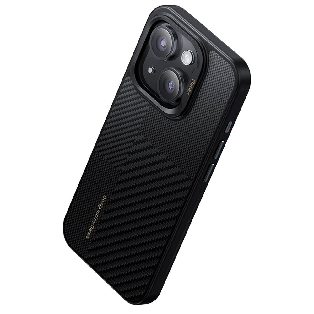 Apple iPhone 15 Pro Kılıf M-safe Şarj Özellikli Karbon Fiber Benks Montage Hybrid ArmorPro Kevlar Kapak