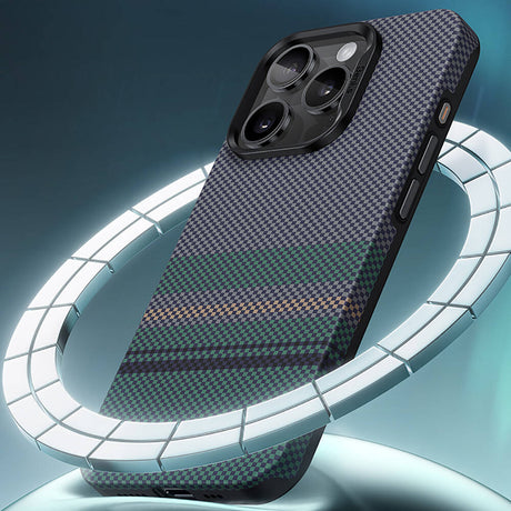 Apple iPhone 15 Pro Kılıf M-safe Şarj Özellikli Karbon Fiber Tasarımlı Benks Aurora ArmorPro Kevlar Kapak