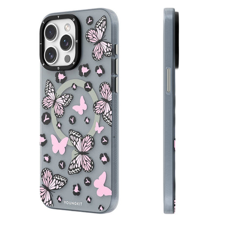 Apple iPhone 15 Pro Kılıf M-safe Şarj Özellikli Kelebek Desenli Youngkit Shadow Dance Serisi Kapak