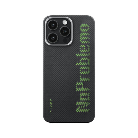 Apple iPhone 15 Pro Kılıf M-safe Şarj Özellikli Lumintex Teknolojili Fosforlu Aramid Fiber Pitaka Tactile Woven Aries Serisi Kapak