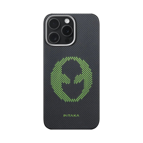 Apple iPhone 15 Pro Kılıf M-safe Şarj Özellikli Lumintex Teknolojili Fosforlu Aramid Fiber Pitaka Tactile Woven Aries Serisi Kapak