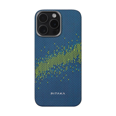 Apple iPhone 15 Pro Kılıf M-safe Şarj Özellikli Lumintex Teknolojili Fosforlu Özellikli Aramid Fiber Pitaka Tactile Woven Starpeak Serisi Milky Way Galaxy Kapak