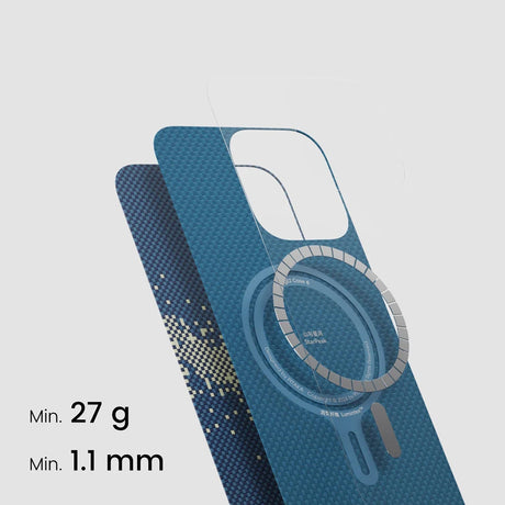 Apple iPhone 15 Pro Kılıf M-safe Şarj Özellikli Lumintex Teknolojili Fosforlu Özellikli Aramid Fiber Pitaka Tactile Woven Starpeak Serisi Milky Way Galaxy Kapak